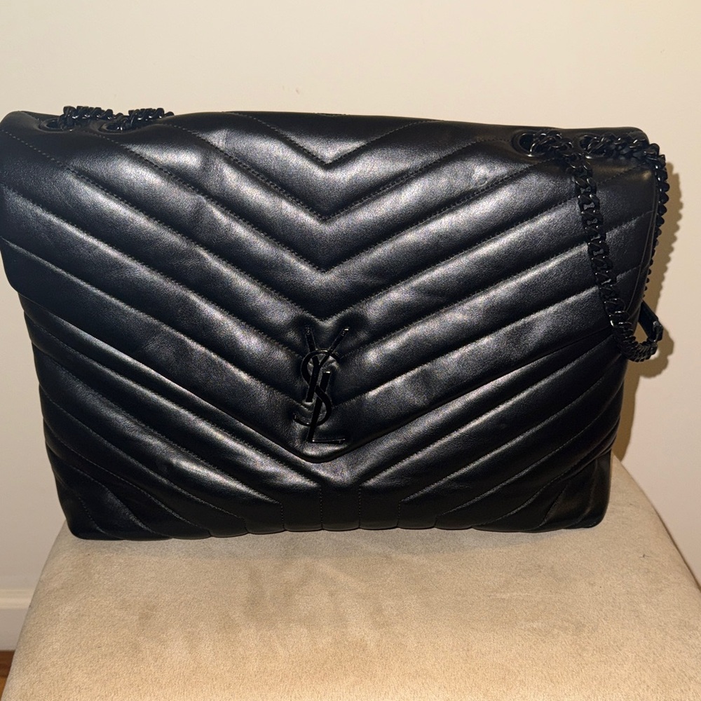 Yves Saint Laurent Black Chevron Shoulder Bag